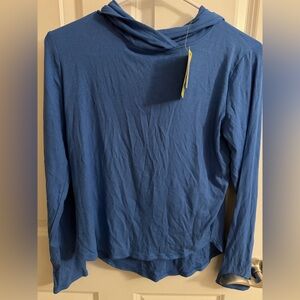 NWT girls large 10/12 ribbed blue pullover lightweight hoodie.